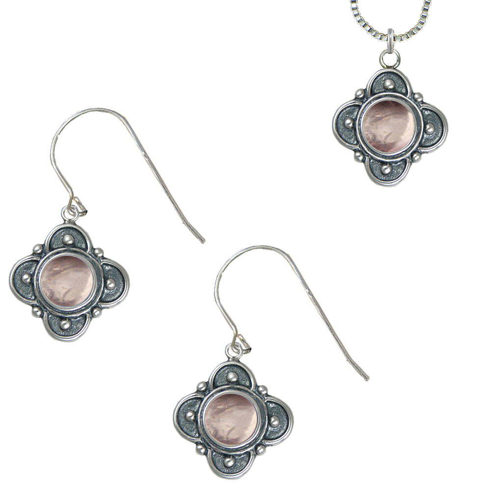 Sterling Silver Necklace Earrings Set Rose